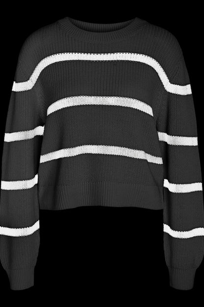 NOISY MAY - Maysa L/s Stripe O-neck Knit - Black